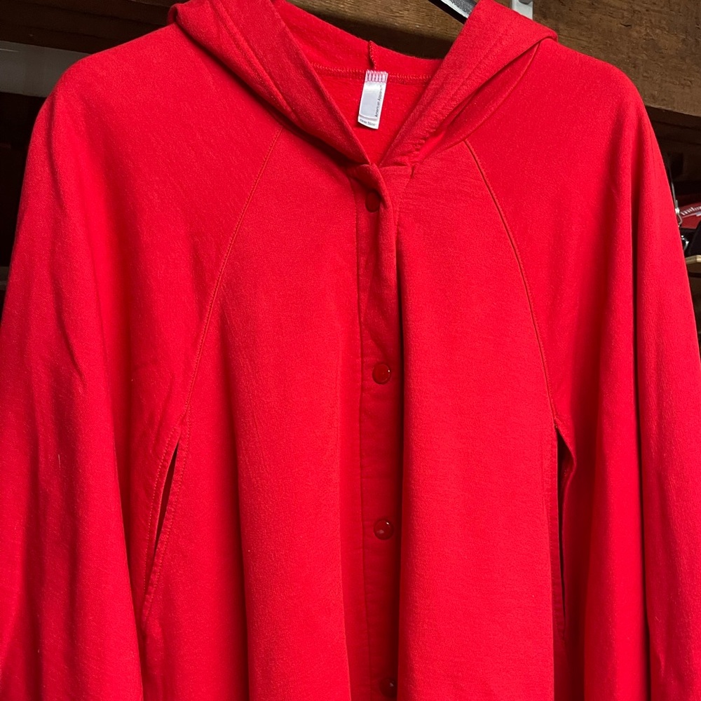 NWOT American Apparel Red Sweatshirt Cape with snaps and arm openings, One Size